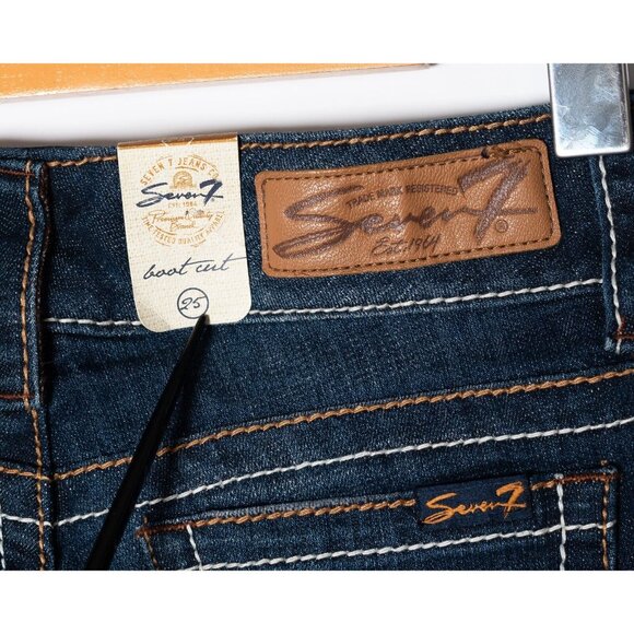Seven7 Jeans Womens 27x33 Boot Cut Slim Low Rise Dark Wash Stretch Thick Stitch - Picture 6 of 9